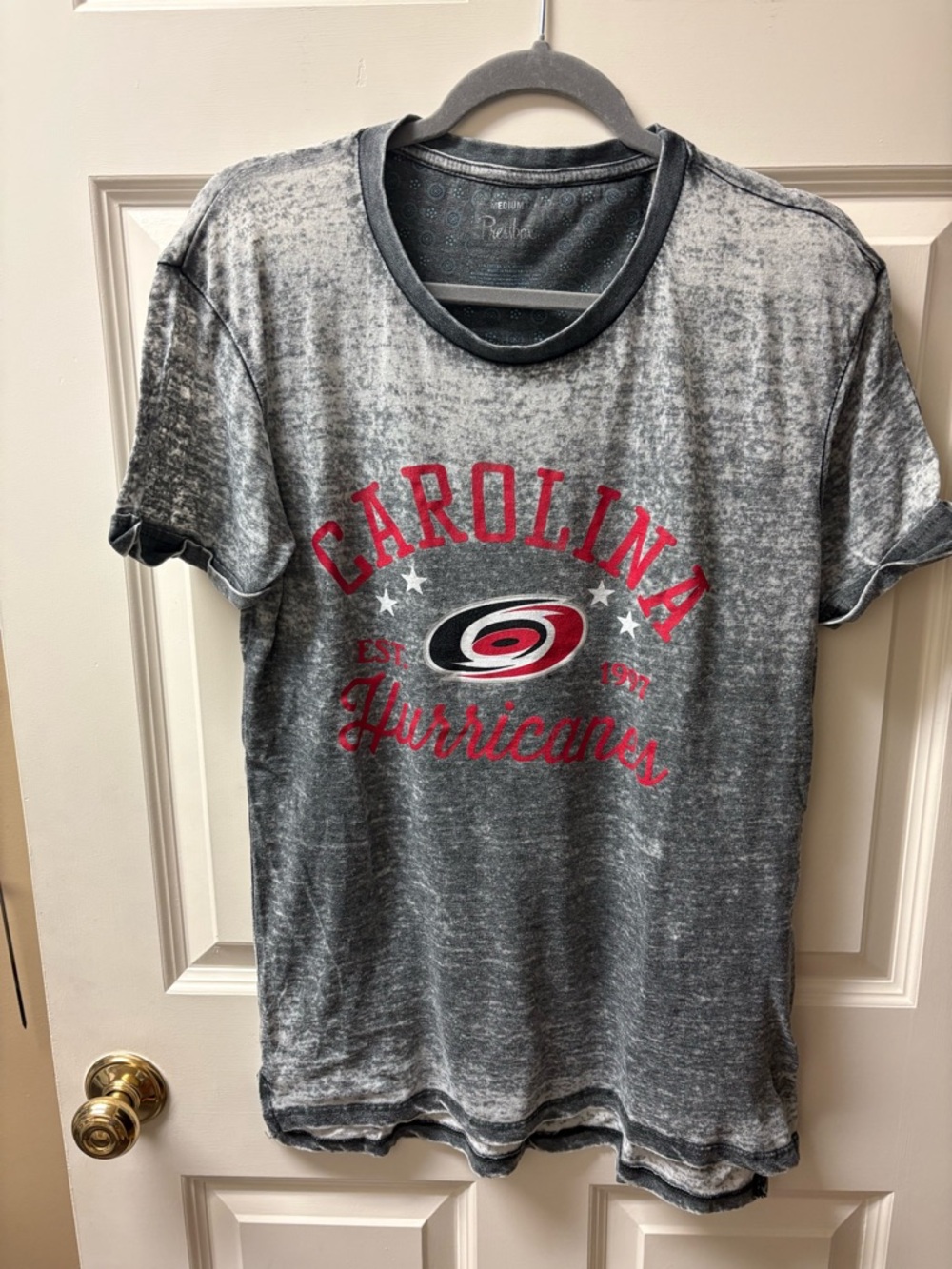Pressbox Gray Distressed Carolina Hurricanes Tee with Red Logo